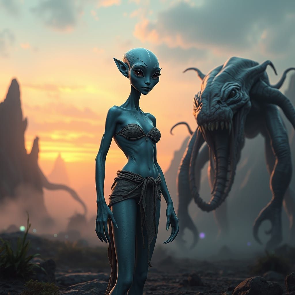 Alien Encounter in a Mysterious Landscape