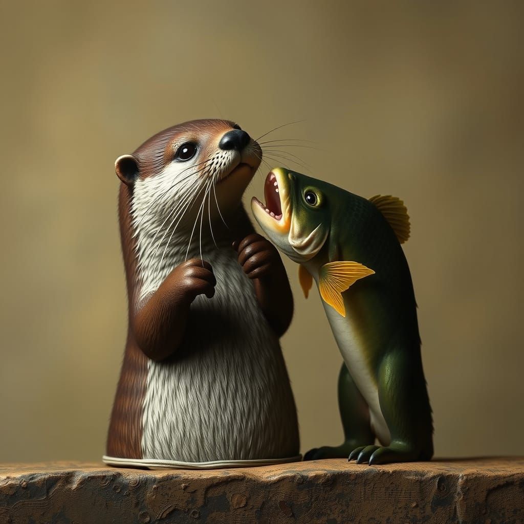Otter and Fish Friendship: Egon Schiele & Aardman Style