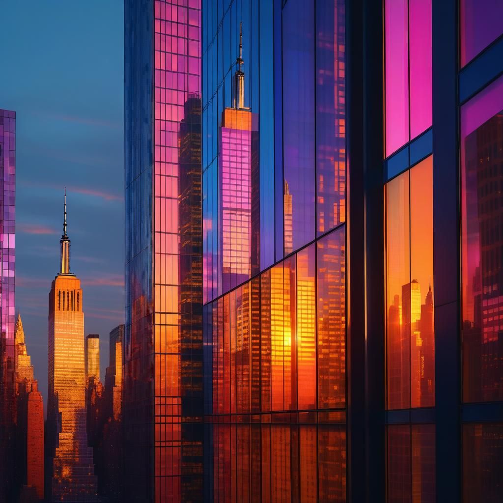 New York City Skyline at Sunset: Vibrant Digital Art