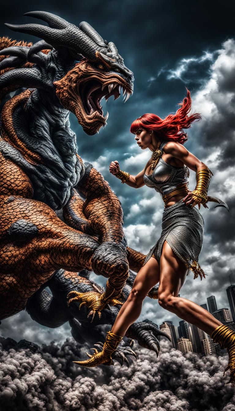 Giganta Battles Typhon: Hyperrealistic Giantess vs Monster