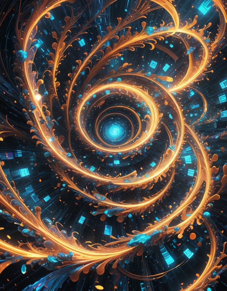 Infomorph in Neon Data Vortex, Digital Matte Painting