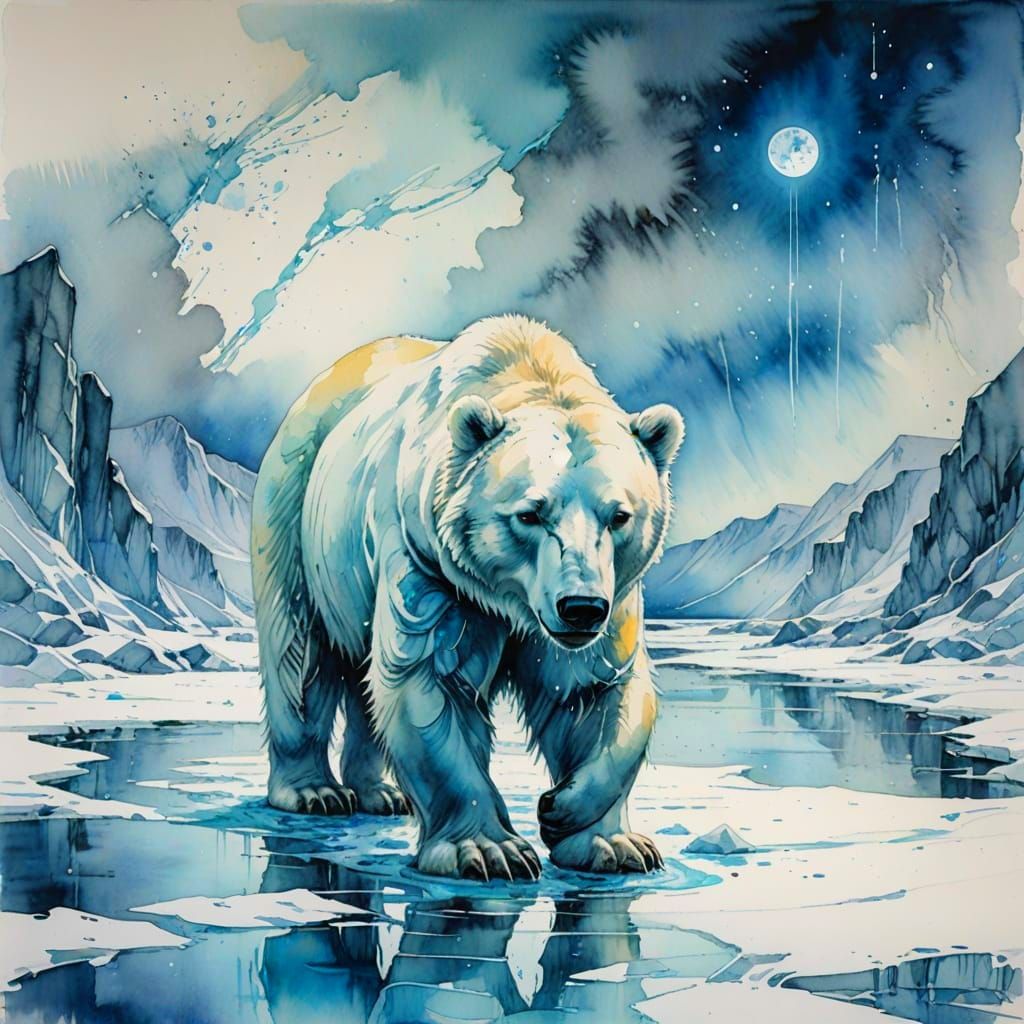 Frozen Glacial River Under Ethereal Moonlight