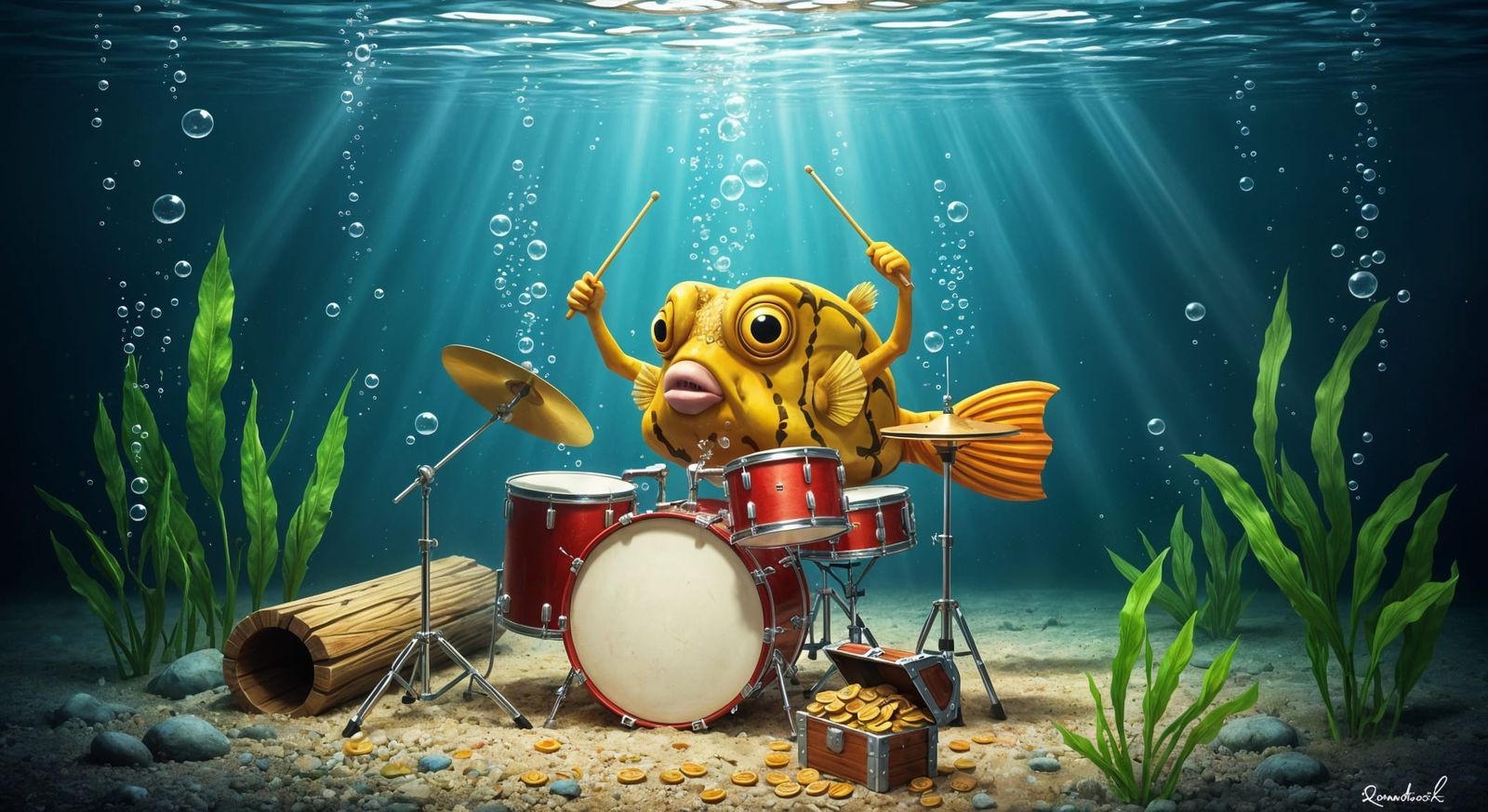 Grumpy Boxfish Drum Solo in Sunlit Aquarium