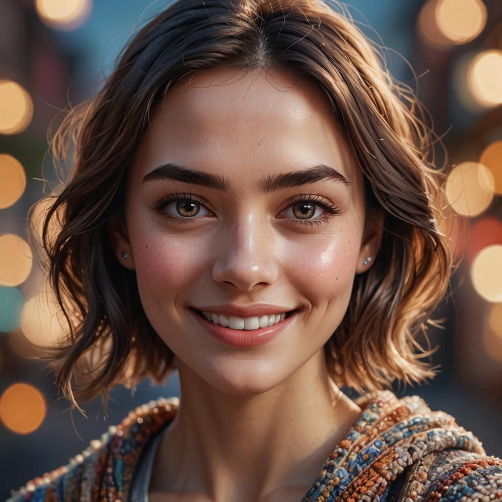 Beautiful Woman Portrait with Expressive Eyes in Hyperrealis...