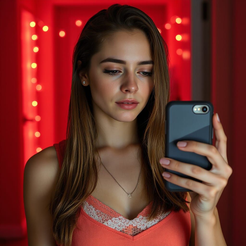 Feminine Moment in Dimly Lit Room