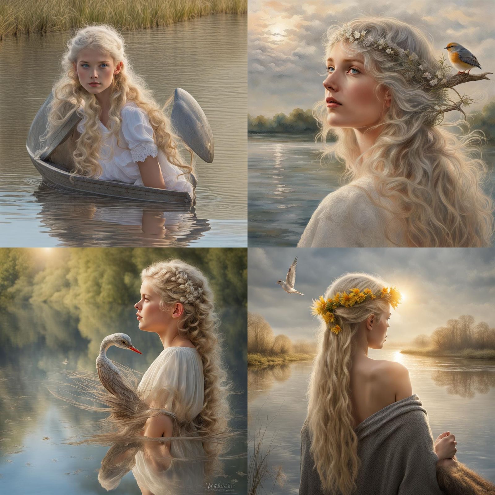 Ethereal Fairy Hovering Above Pond in Sunlight