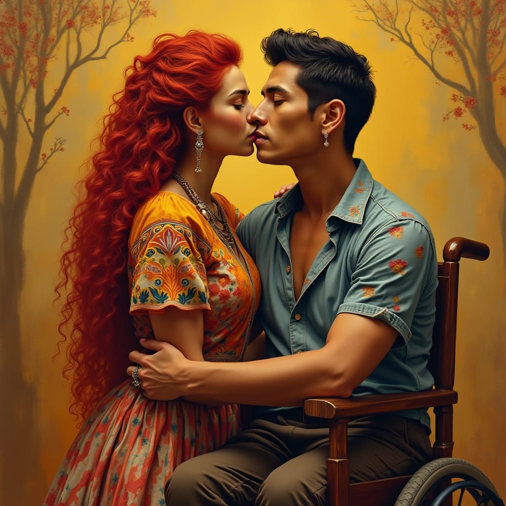 Romantic Moment in Vibrant Mexican Realism