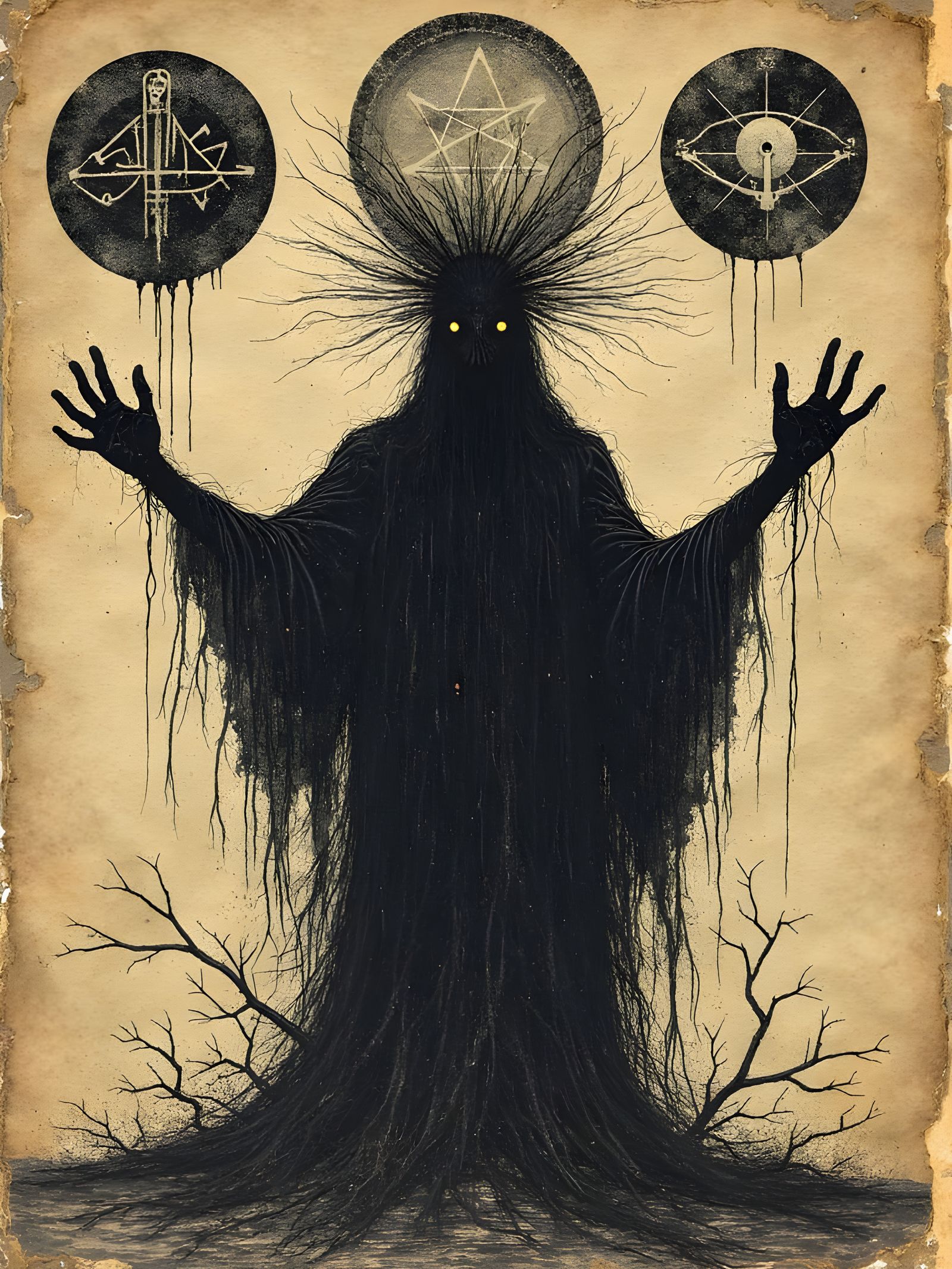 Mystical Figure in Esoteric Realm, Printmaking Style