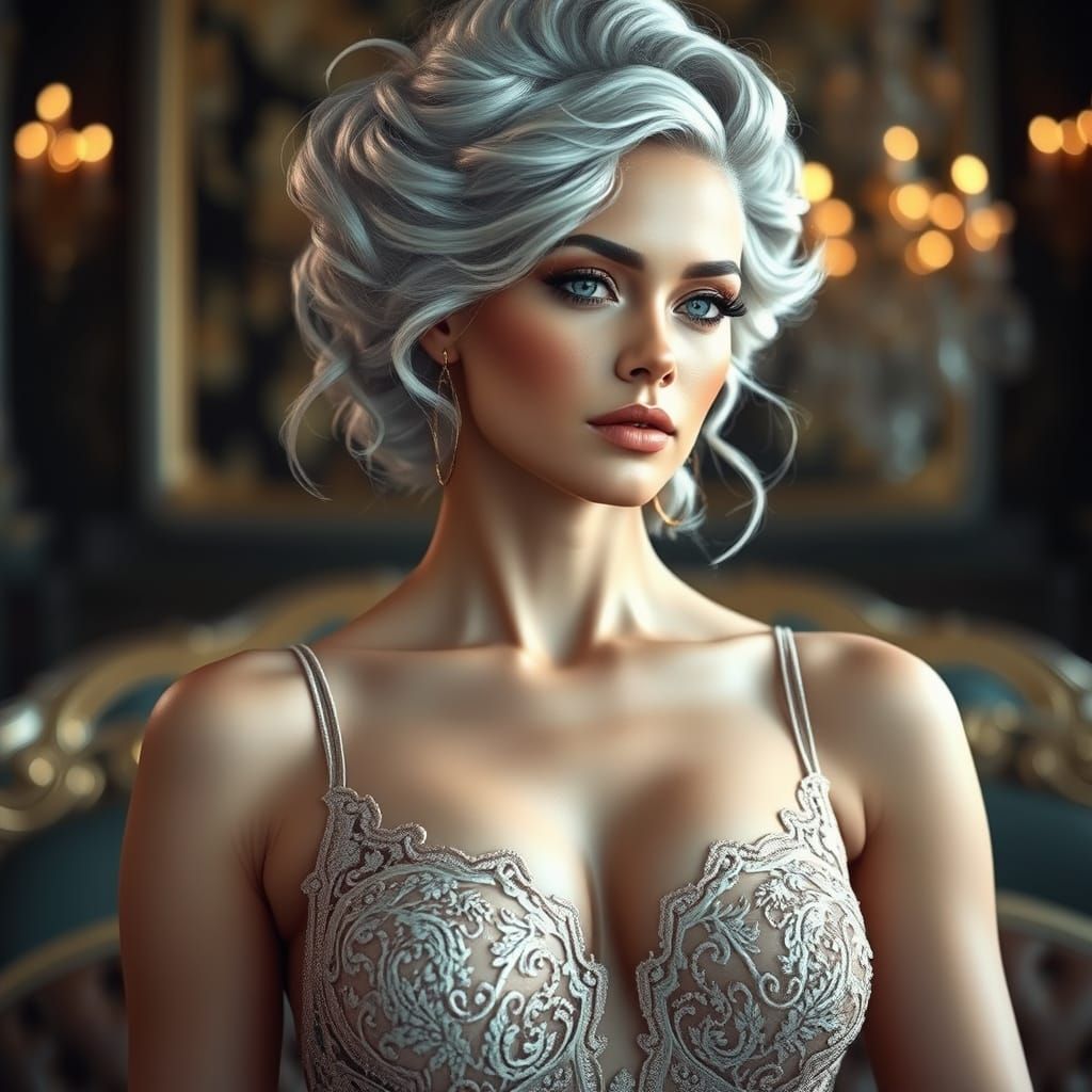 Elegant Silver-Haired Woman in Art Nouveau Style
