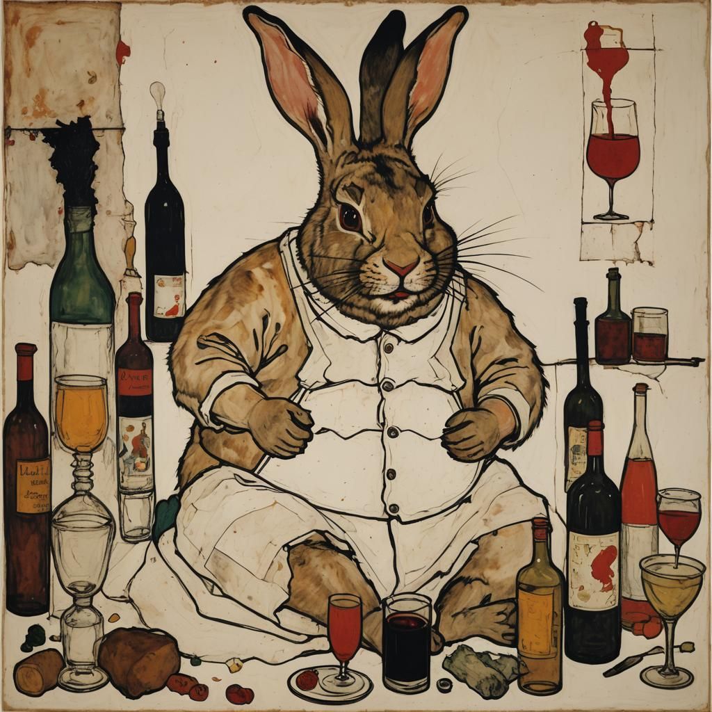 Rabbit Drinking, Inspired by Schiele and Rothko