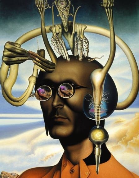 Surrealist Self-Portrait with Reflective Sunglasses