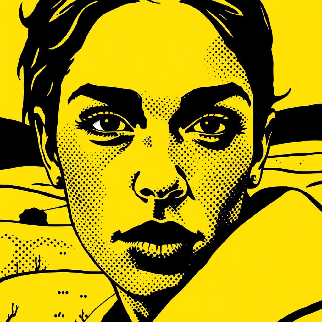 Bold Pop Art Landscape in Yellow and Black