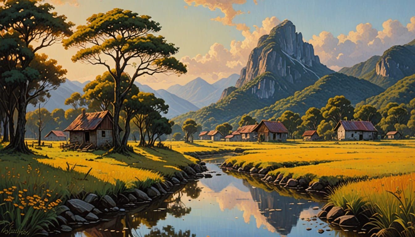 Serene Autumn Landscape With Snow-Capped Mountain