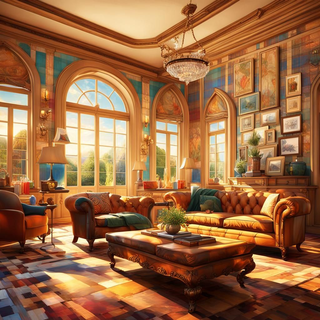 A large room with the very recognizable BURBERRY check pattern