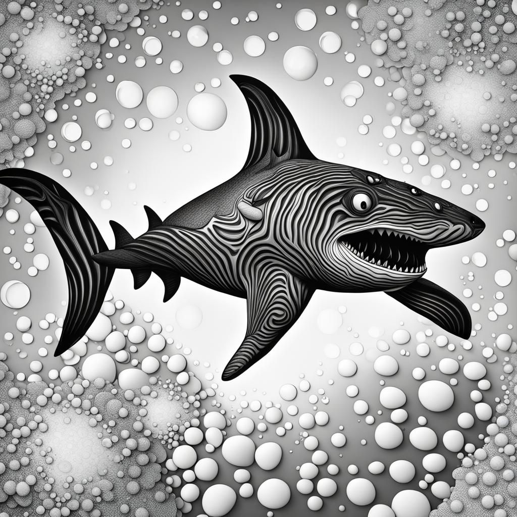 Hammerhead Shark in Steamboat Willie Style, Black and White