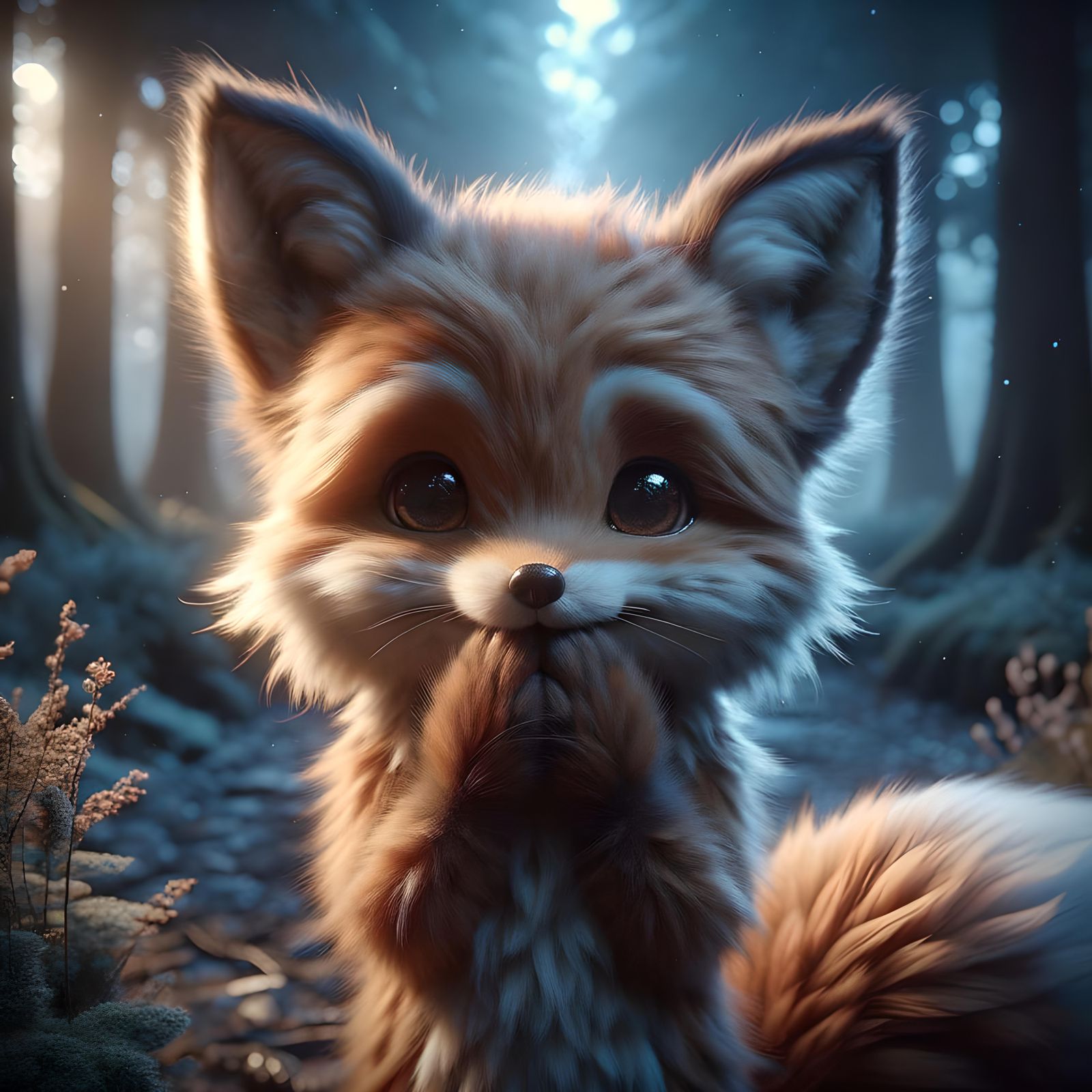 Adorable Fox Covering Mouth in Detailed Digital Art