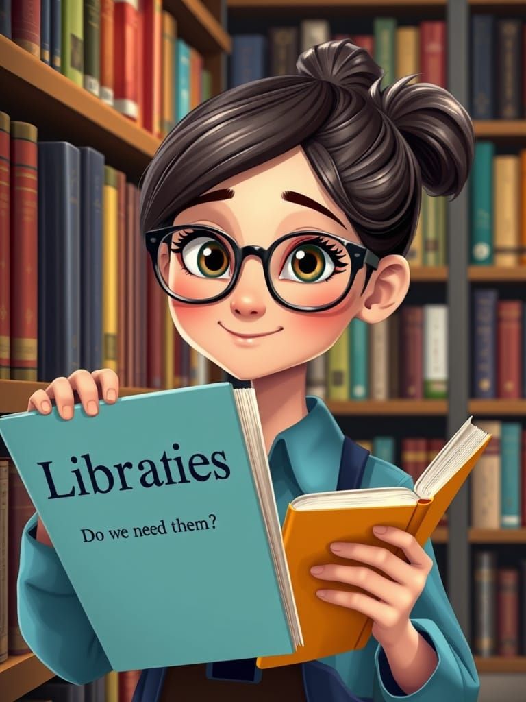 Cute Librarian in Vibrant Hyperrealistic Style