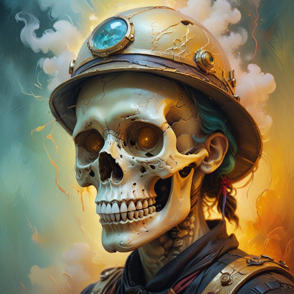 Floral Skull Explorer: Oil Painting in Magical Realism