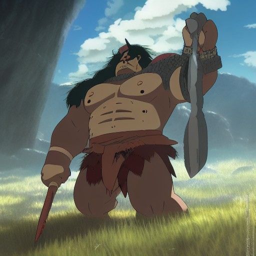 Barbarian Orc in Studio Ghibli Anime Style