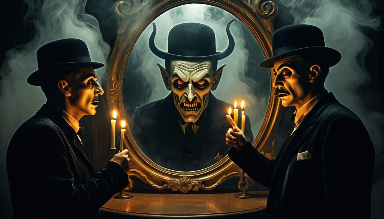 Eerie Demon in Mirror: A Surrealist Vision