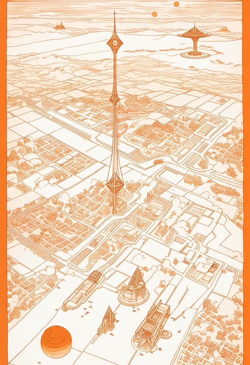 Marsport Outskirts: Ancient Meets Future Under Orange Sky