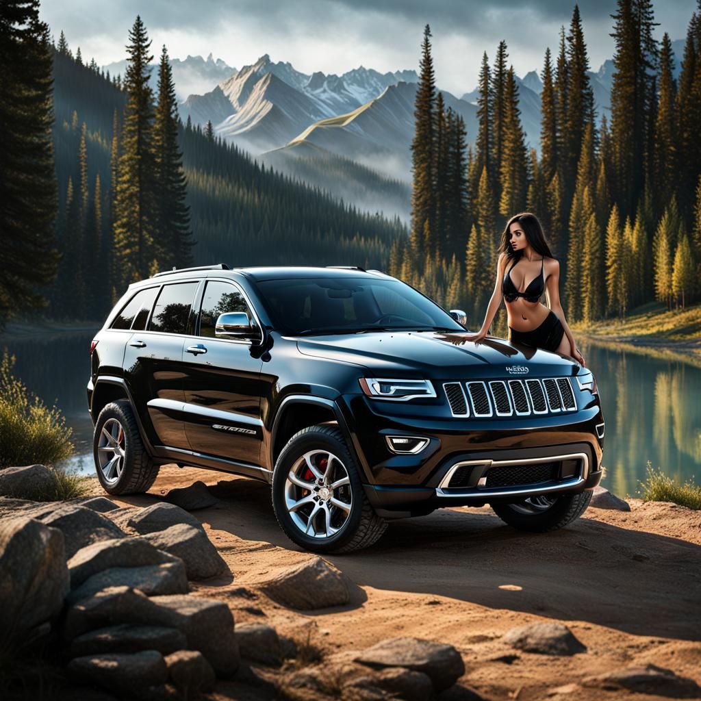 Fantasy Art: Woman with Jeep Grand Cherokee