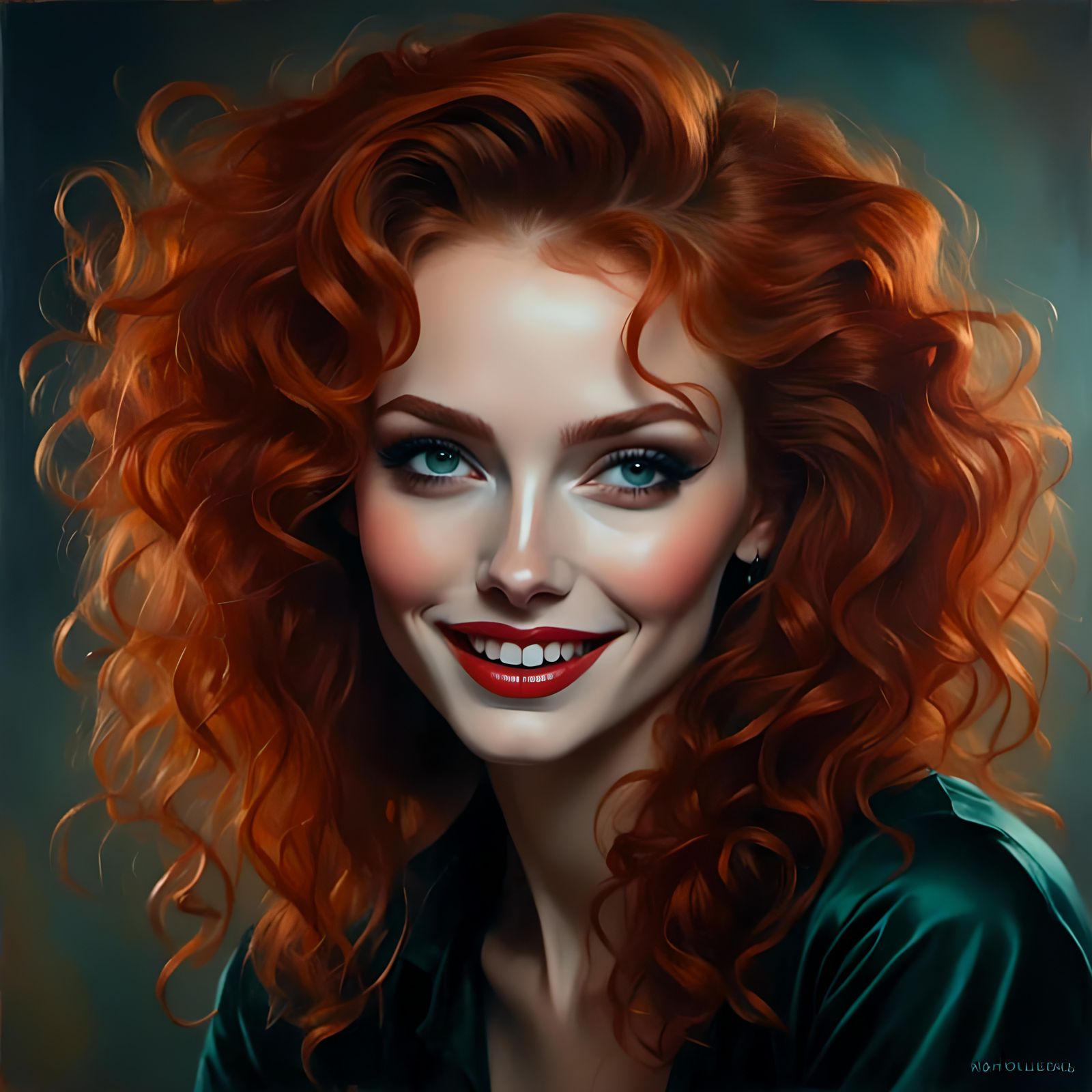Oil Painting: Woman with Red Hair and Green Eyes