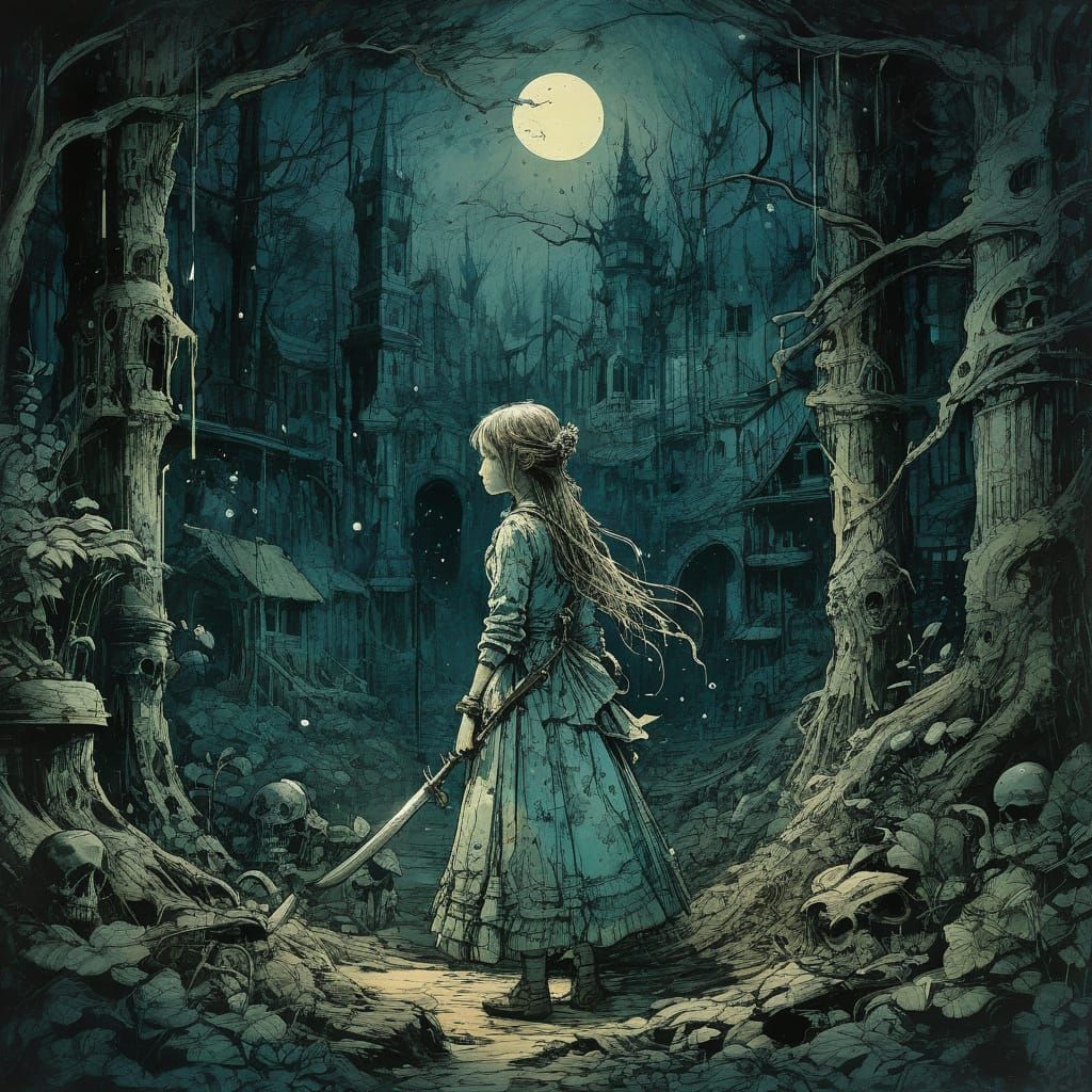 Surreal Horror Scene in Cyberpunk Style