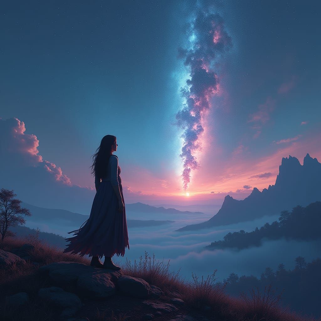 Woman Watching a Comet: Detailed Matte Painting