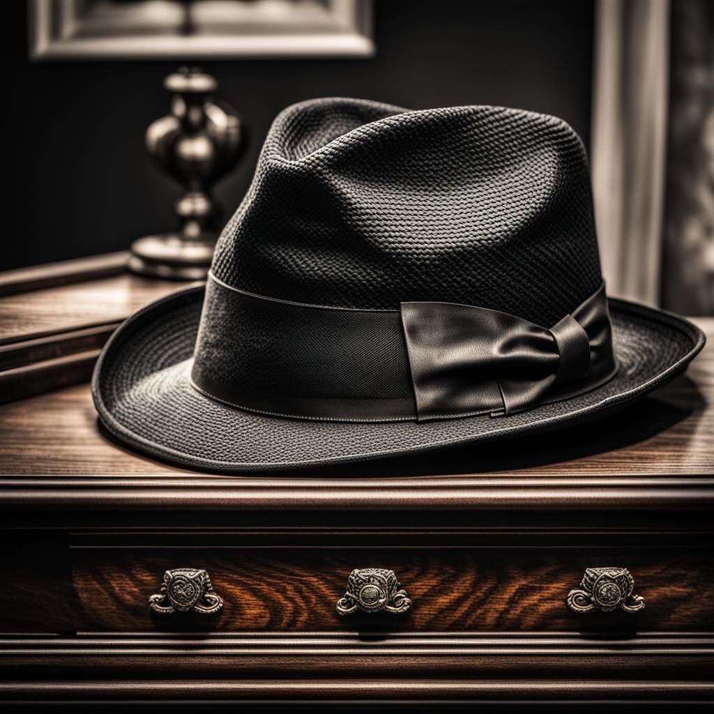 Hyperrealistic Fedora on a Dresser