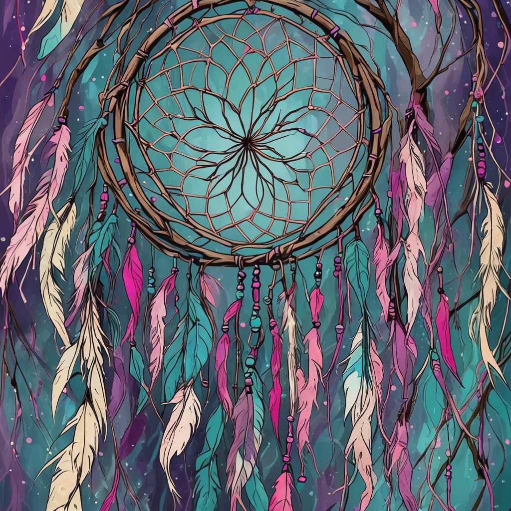 Willow Dreamcatcher: Abstract Art in Teal, Pink, Purple