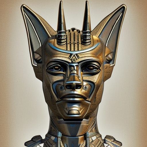 Cyborg Anubis: Hyperreal Pixel Art Illustration