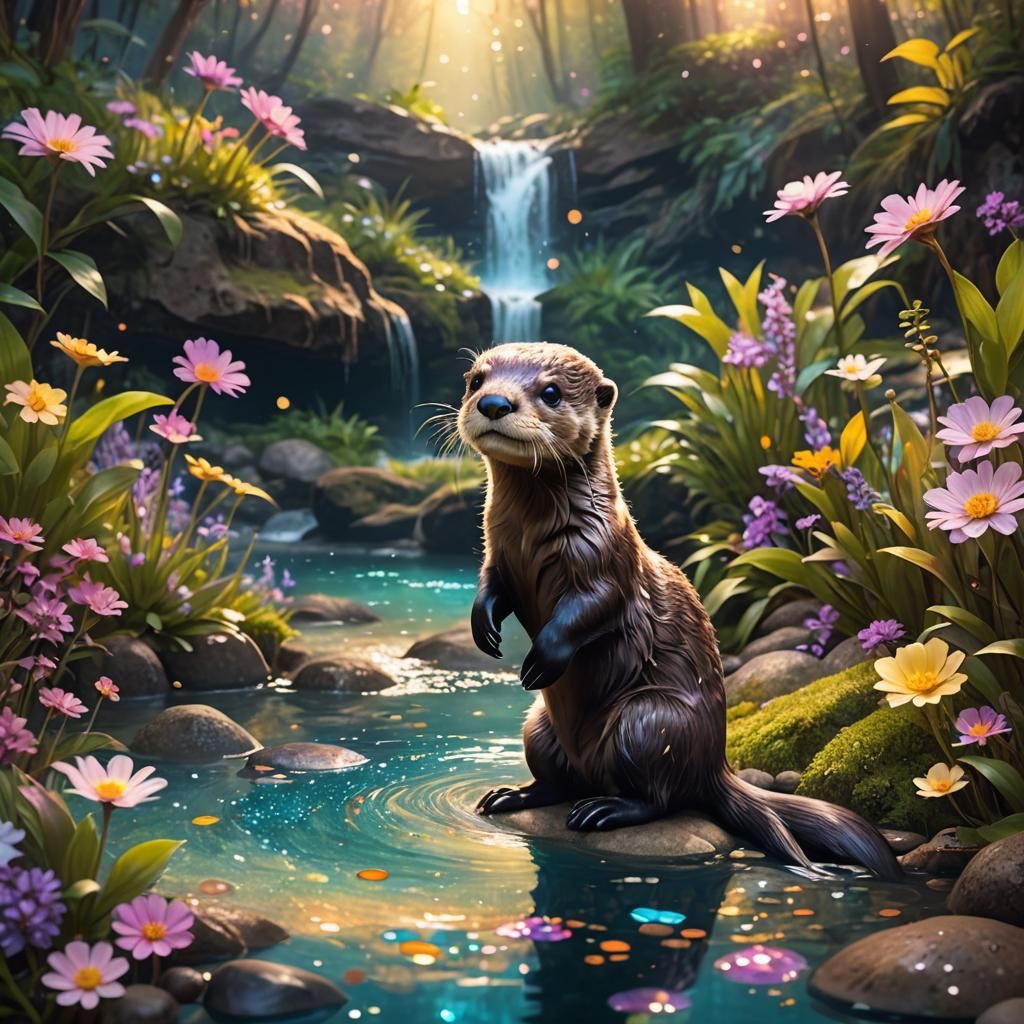 Enchanted River Otter in Hyperdetailed Fantasy Landscape