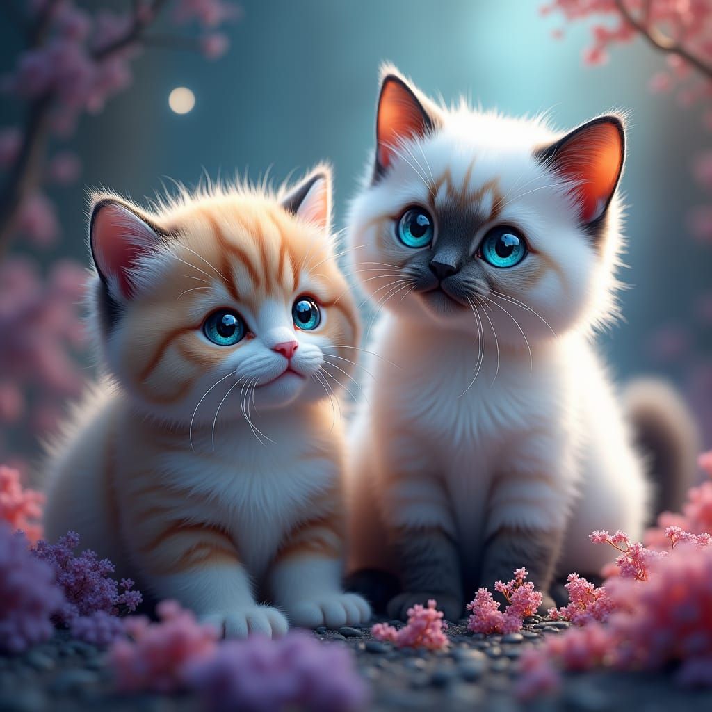 Ragdoll Kitten and Cat in Dreamlike Fantasy Art