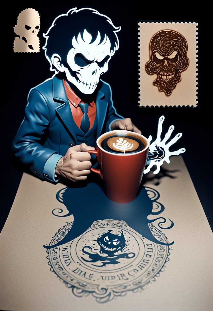 Dark Paper Cut Art of a Shy Figure Hiding Behind Coffee, Ins...