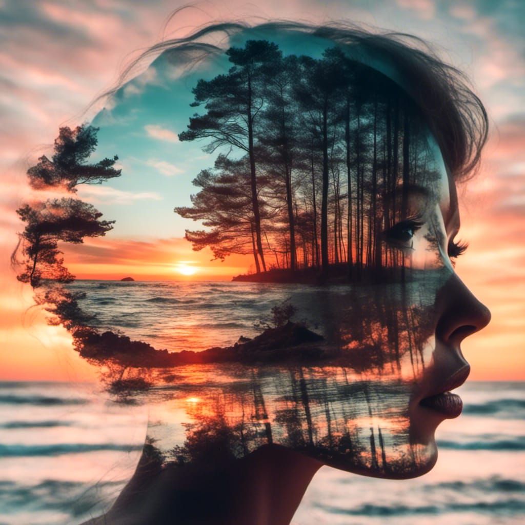 Glass Face Double Exposure Sunset Portrait