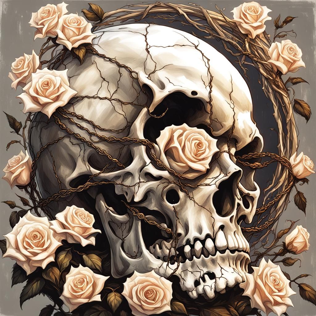 Gothic Skull and Roses in Dark Fantasy Style