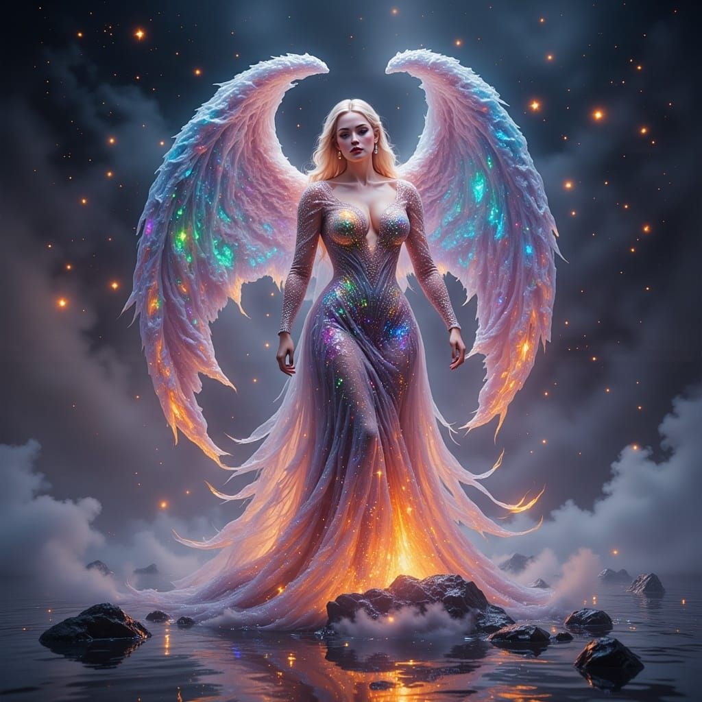 Ethereal Opal Entity in Fantastical Landscape