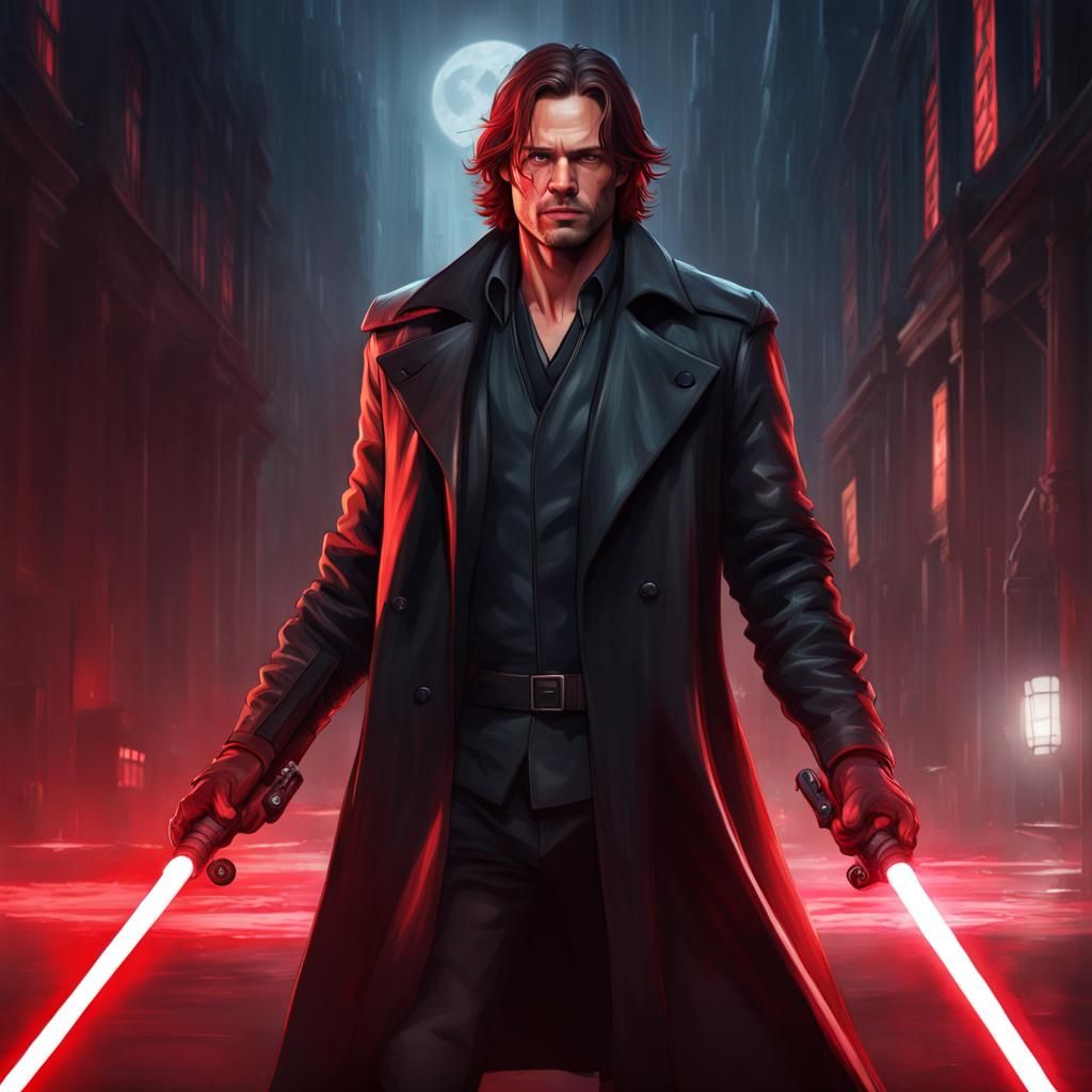 Sci-Fi Portrait with Crimson Lightsaber