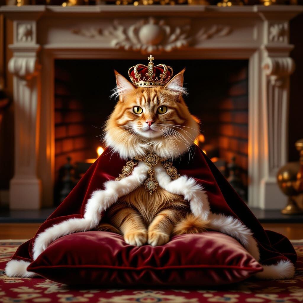 Regal Ginger Cat Portrait in Rockwell Style