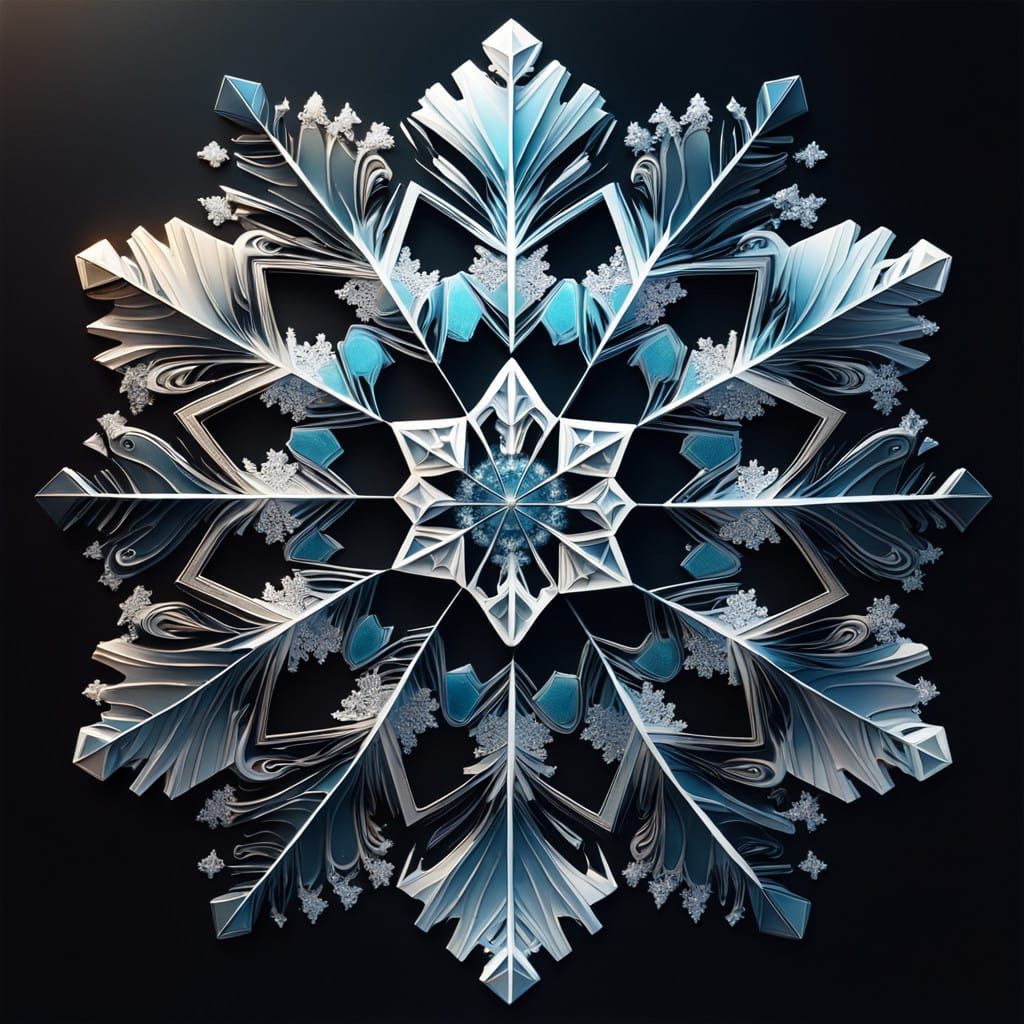 Surreal Winter Snowflake in Hyper-Realistic Fractal Pattern