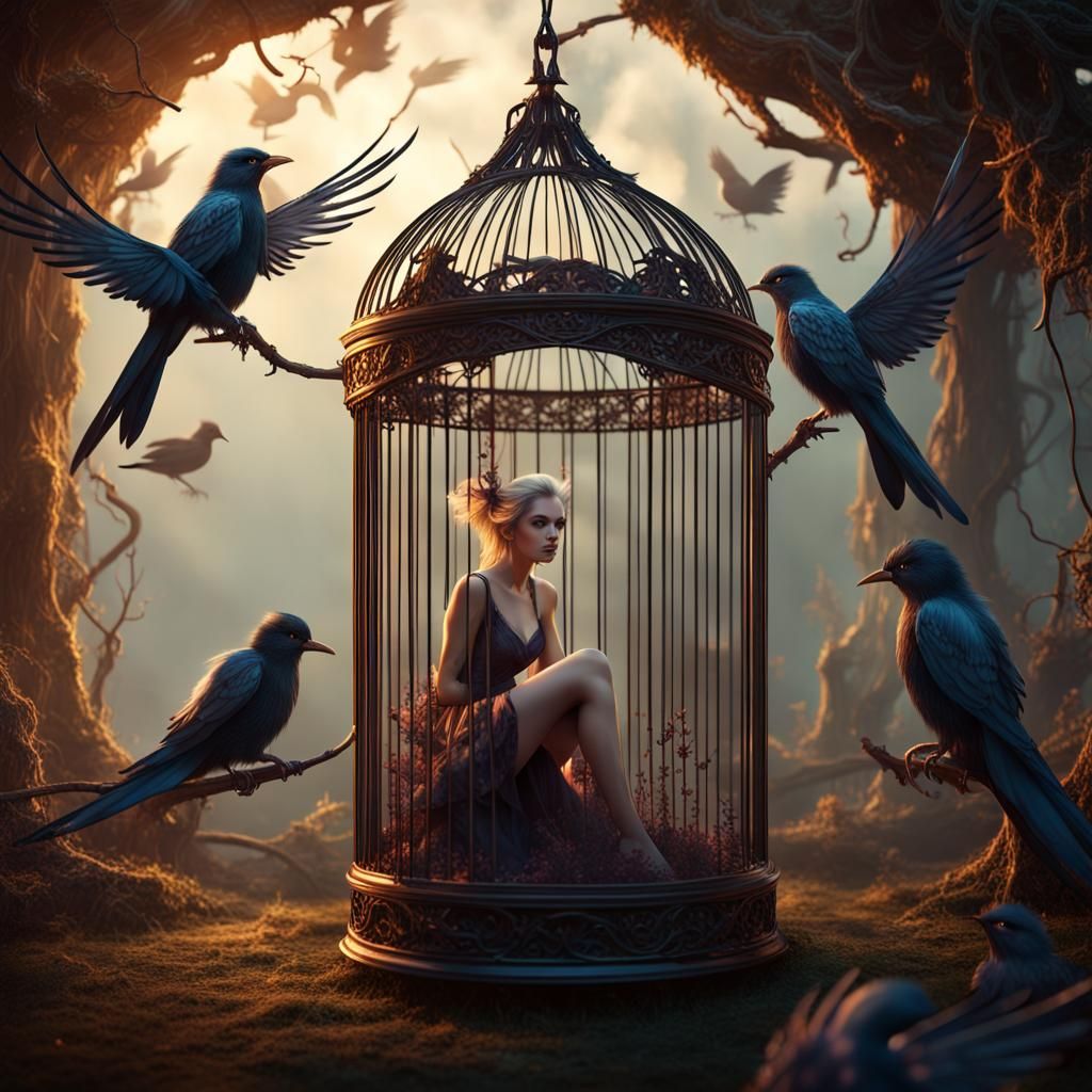 Enchanted Fairy Imprisoned: A Dark Fairytale Scene