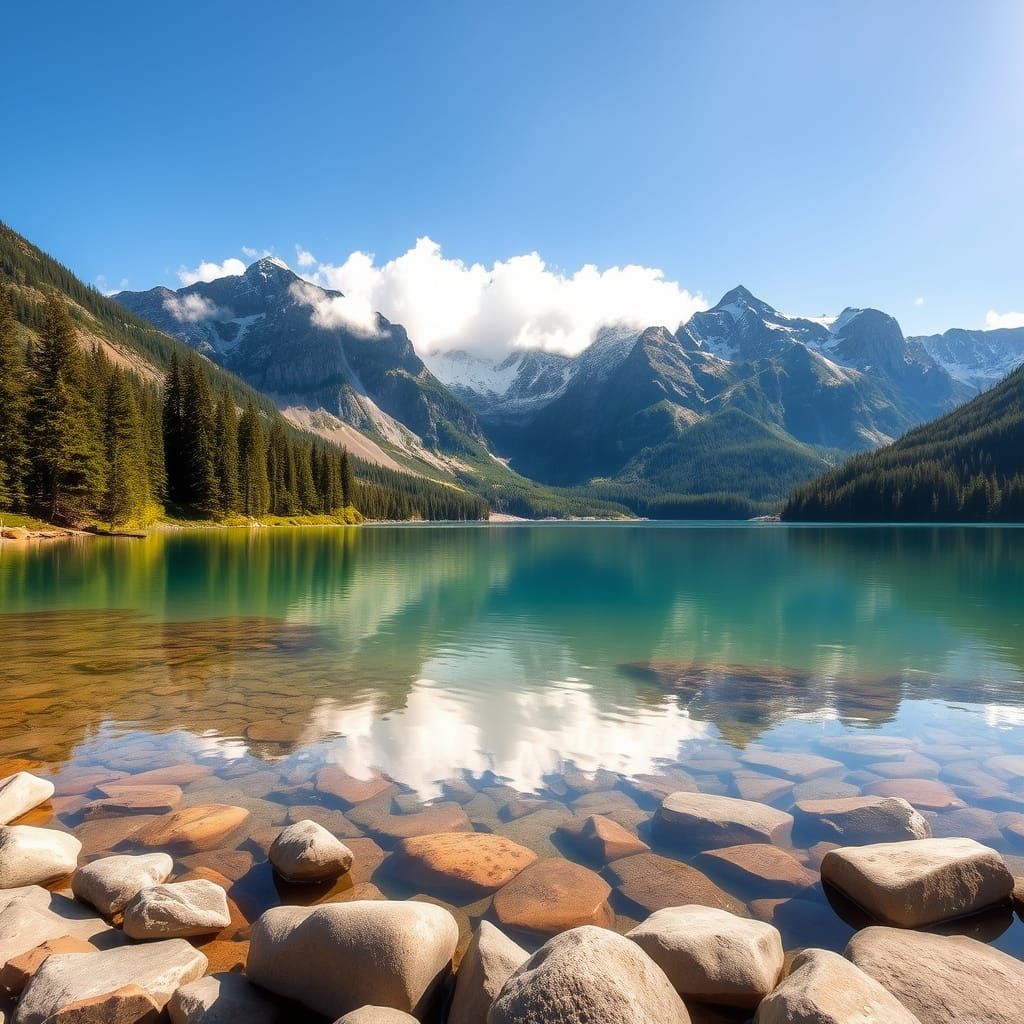 Serene Turquoise Lake Landscape in Warm Light