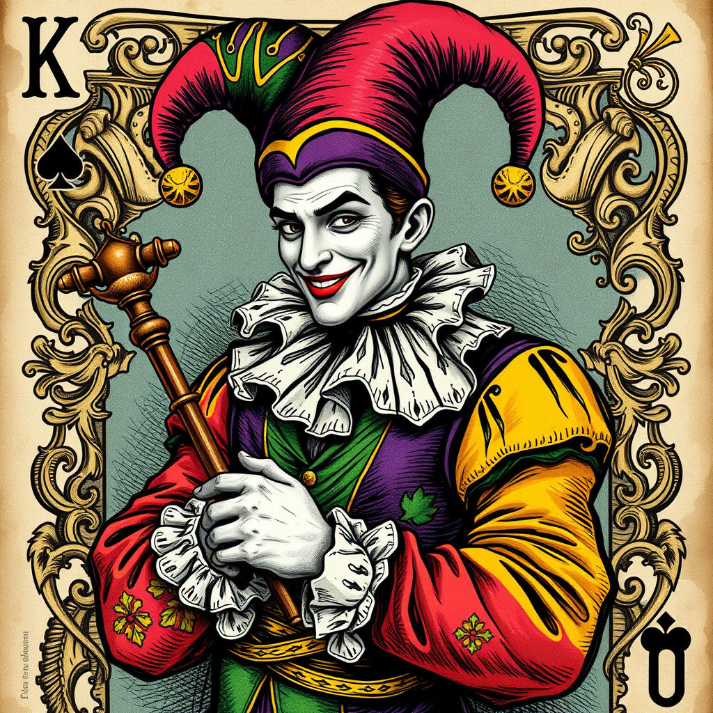 Joker Card: Jester in Ornate, Colorful Costume