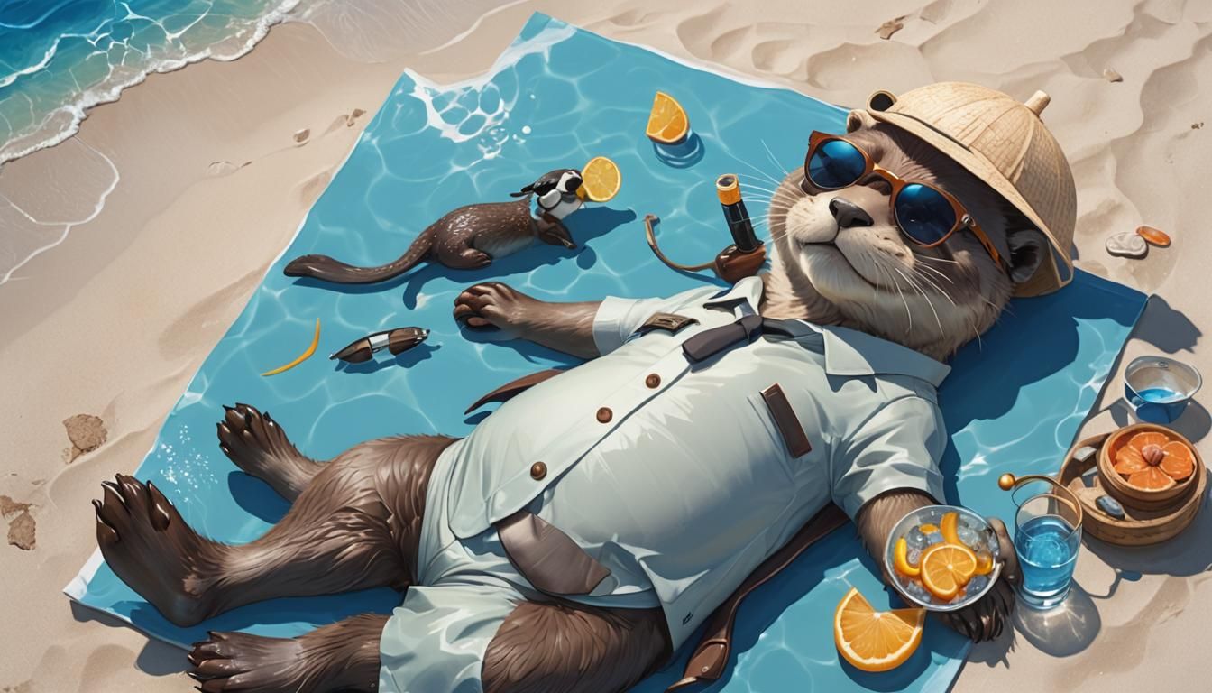 Otter Lounging in Azure Sea: 3D Anime Art