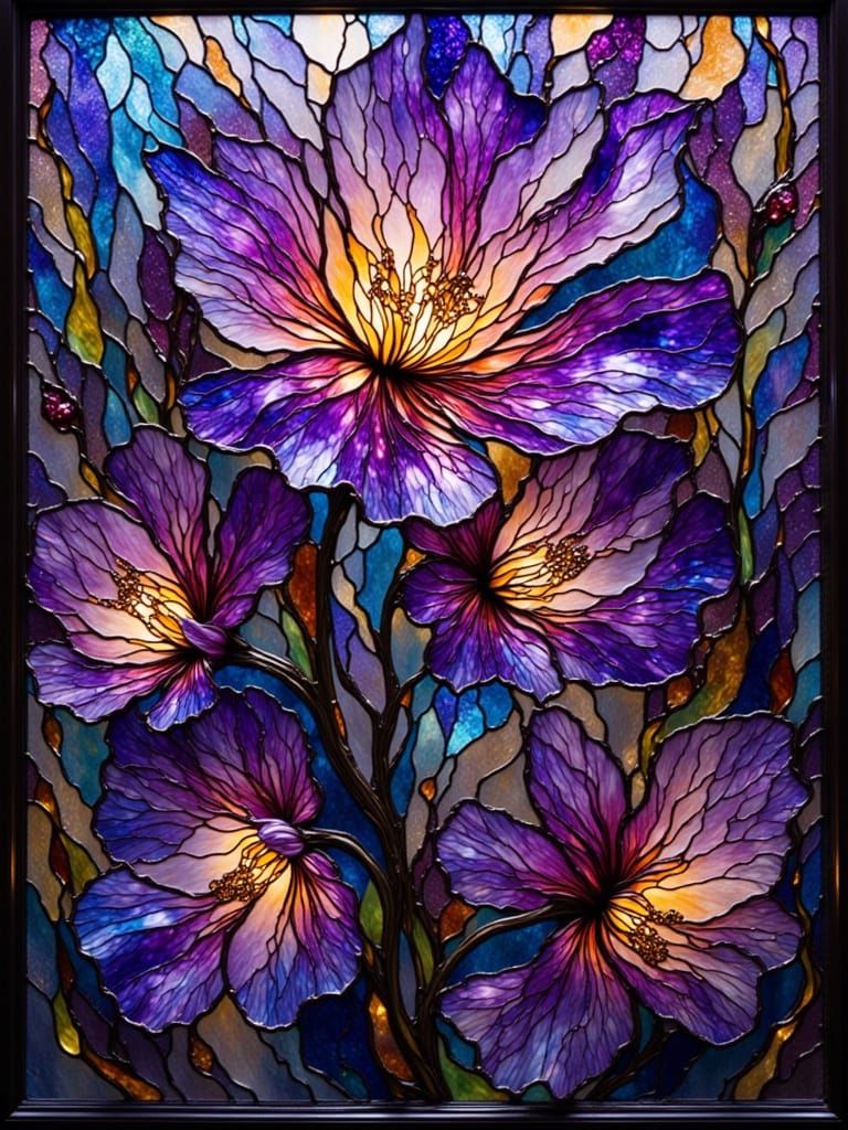 Ethereal Stained Glass Blossoms in Iridescent Hues