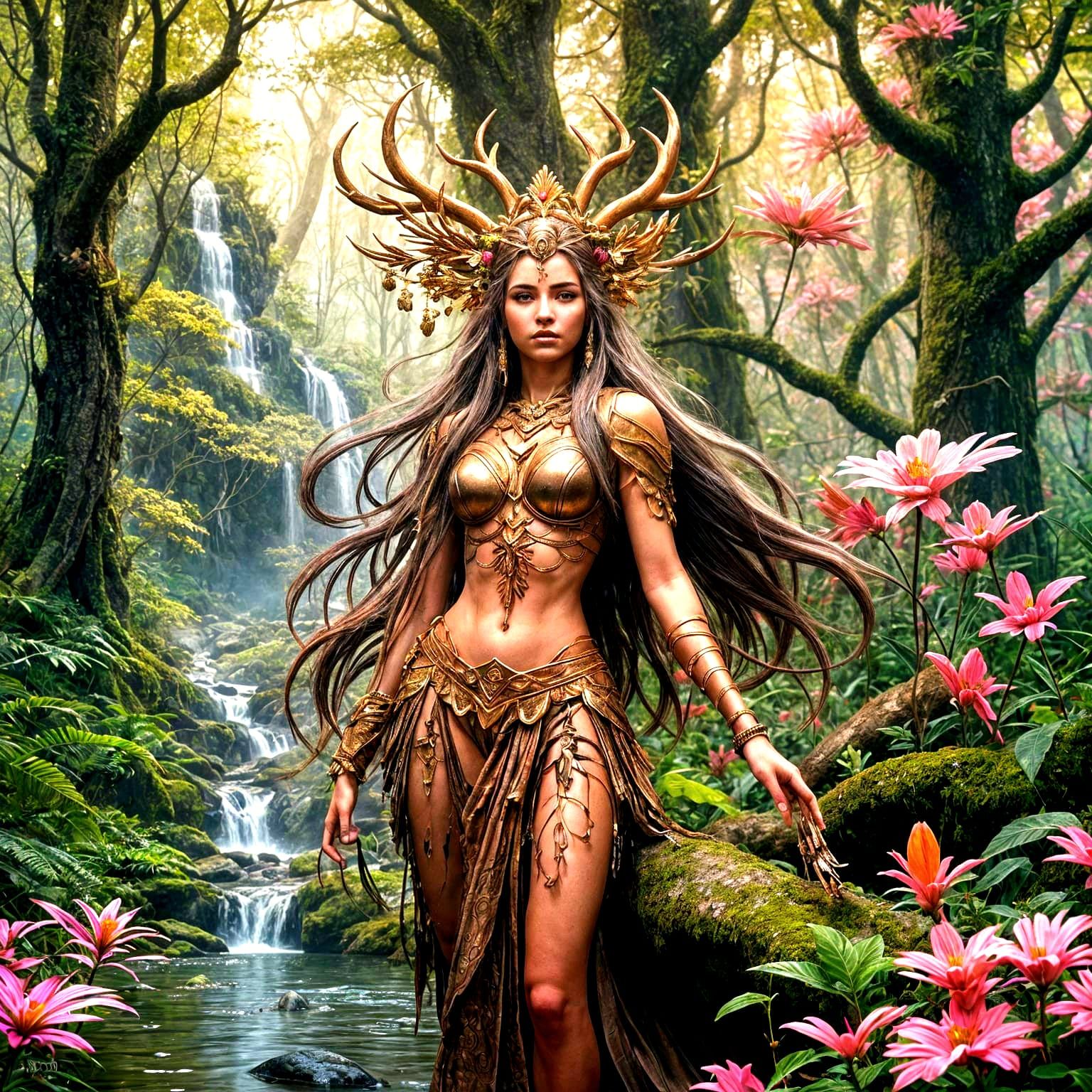 Mythological Fairy with Blue Hair in Enchanted Forest