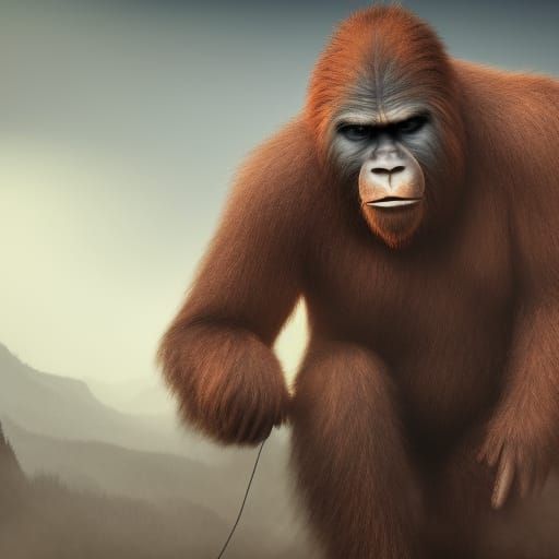 Sasquatch in Leather Mask: Detailed Matte Painting