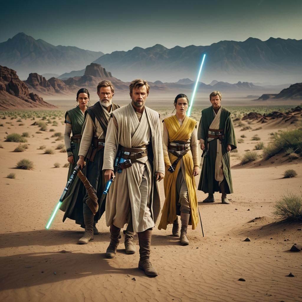 Jedi Trio on Desert Planet with Lightsabers