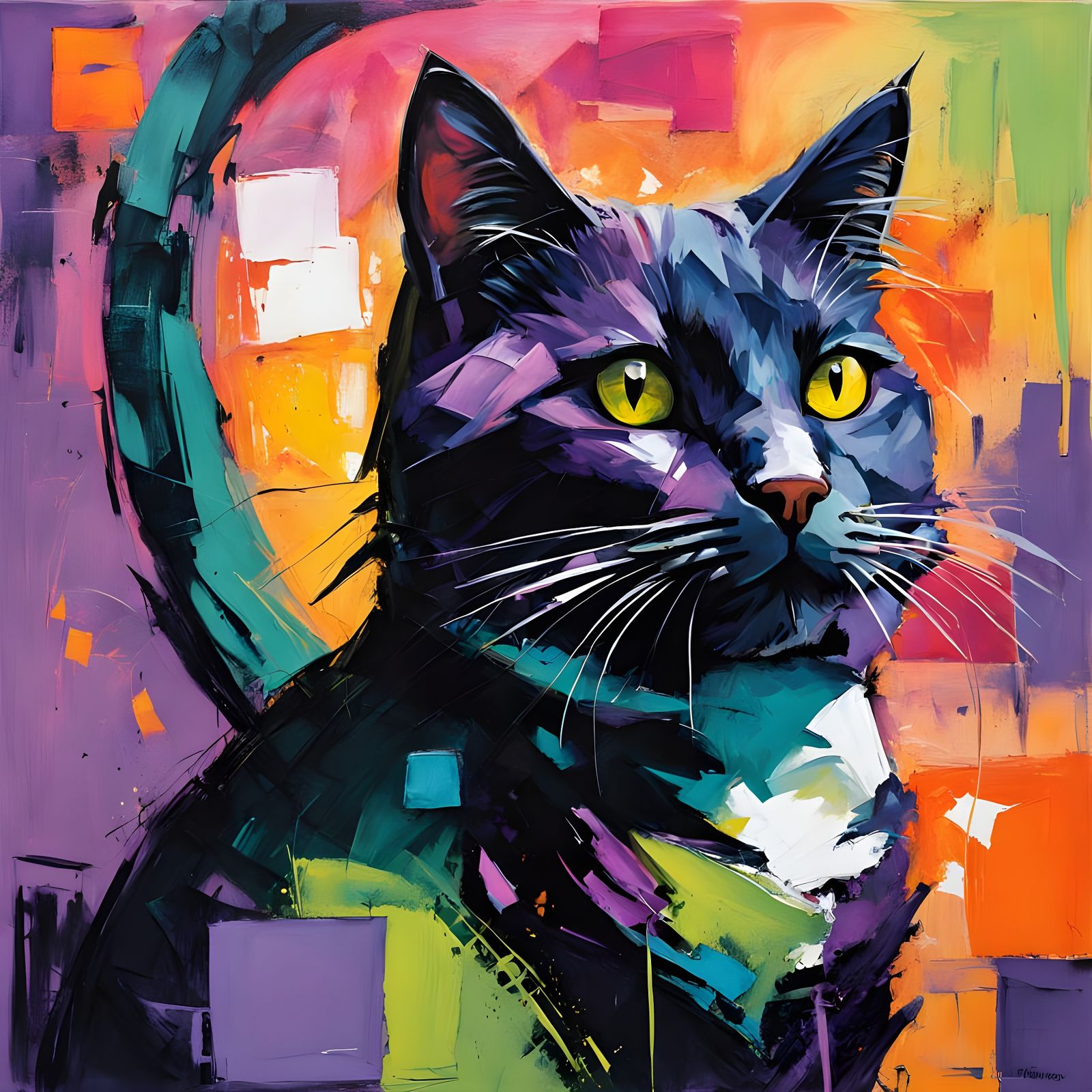 Abstract Cat in Squared Sunset
